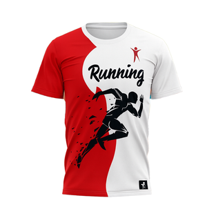 T-shirt de course pour homme à manches courtes, rouge et blanc, imprimé, design sportif, séchage rapide, coupe classique, col rond, polyester - Product Image 1