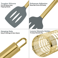 TOALLWIN Ensemble d'ustensiles de cuisine en silicone et acier inoxydable, spatules en silicone, ustensiles de cuisson en titane doré