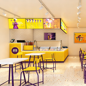 Airy Luxe Bakery & Coffee Market Stall Featuring Glass Display Case, Open Tiered Shelving, and Integrated Warm Lighting - Product Image 3