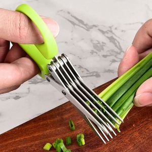 <b>Kitchen</b> Stainless Steel Multi-Layer Multi-Functional Scallion Vegetable Scissors Plastic Handle Creative Design - Product Image 1