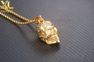 Unisex Stainless Steel <b>Skull</b> Pendant Necklace with Claw Setting Gold Color Fashion Jewelry <b>Gift</b> - Product Image 3