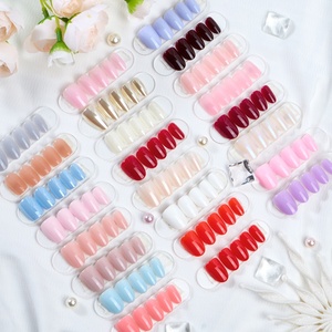Uñas Postizas Ovaladas Cortas de Marca Privada con Pegamento al por Mayor, Uñas de Gel Suave de Color Sólido Rojo de Lujo, Puntas de Uñas a Presión - Product Image 1
