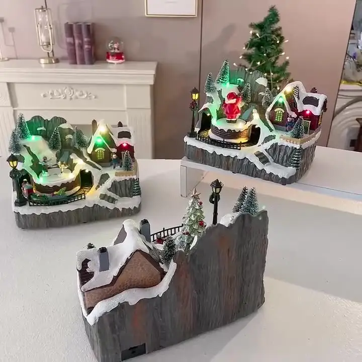 Produttori decorazioni natalizie resina luci LED casa neve modello regalo di natale decorazione creativa