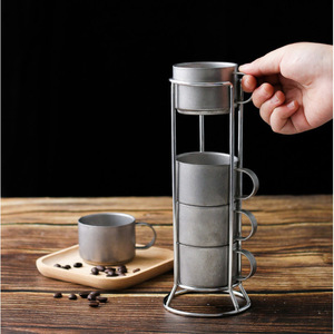 ชุดถ้วยกาแฟสแตนเลสพร้อมชั้นวางของ 4 ชิ้นสำหรับปิกนิกกลางแจ้งสไตล์อเมริกันดีไซน์เรียบง่าย - Product Image 4