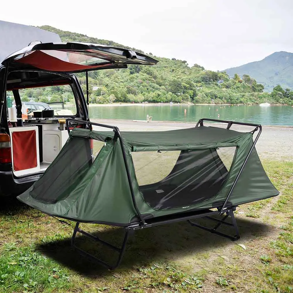 Lit De Camping Pliable Avec Matelas - Lit De Tente Portable 1 Personne En Toile Oxford, Léger Et Confortable Pour Voyage