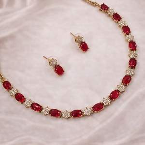 Ensemble de bijoux de mariée élégant en diamants américains - Collier et boucles d'oreilles classiques en deux pièces pour femmes et filles - Product Image 6