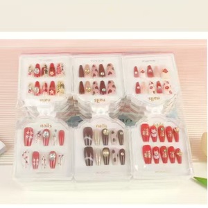 Ongles artistiques, faux ongles portables, longueur moyenne, acrylique, pour femmes et enfants, motifs aléatoires nœud et ciel étoilé - Product Image 4