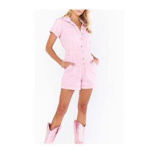 Barboteuse 100% coton denim boutonnée taille haute pour femme avec poches - Product Image 4