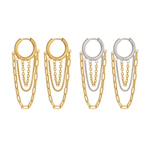 Boucles d'oreilles pendantes en acier inoxydable plaqué or PVD avec pampilles et lignes géométriques, vente en gros - Product Image 5