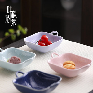 Plateau carré en céramique à double poignée, plat à collation en porcelaine pour les fêtes et l'hôtellerie - Product Image 3