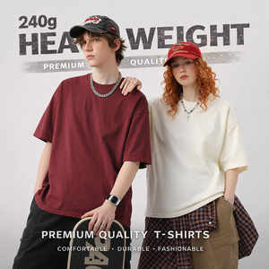 T-shirts pour hommes en coton épais 240 GSM, coupe oversize, style Pro Club, à manches courtes, vierges pour impression de logo, pour vêtements de travail, vente en gros personnalisée - Product Image 3