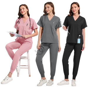 Divisa Sanitaria in Tessuto Dobby di Poliestere per Medici e Infermieri, Camici Chirurgici, Pantaloni Jogger per Sala Operatoria, Tinta Unita - Product Image 4