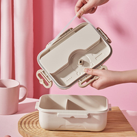 Boîte à lunch en plastique mignonne à double étage, scellée et compatible micro-ondes, avec 2 compartiments, sans BPA, capacité de 800 ml, pour étudiants et adultes