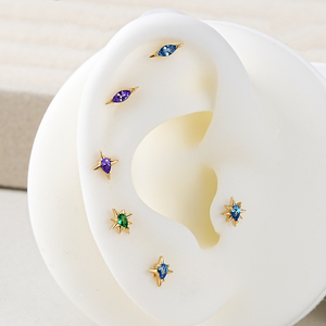 Bijou de Piercing en Or 14K 18K, Zircon Coloré Sertissage Griffe CZ, Labret Sans Filetage, Anneau de Lèvre, Hélix et Boucle d'Oreille - Product Image 5