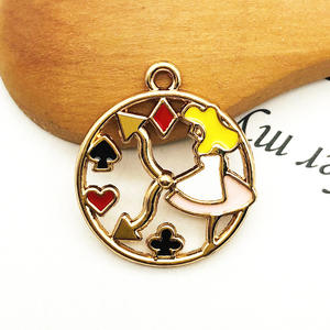 Handmade DIY <strong>Alice</strong> <strong>Wonderland</strong> <strong>Charms</strong> Poker Playing Card Clock Bunny Rabbit Pendants Round Enamel Earrings Accessories - Product Image 5