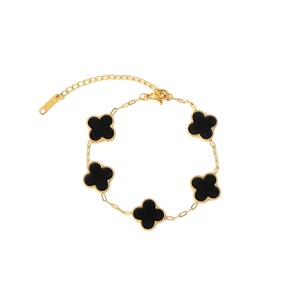 Pulsera de trébol de cuatro hojas de acero inoxidable con carcasa de doble cara de diseñador de lujo, joyería de moda para mujer