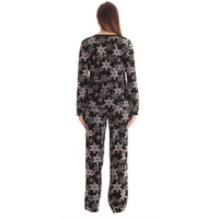 Ensemble pyjama d'hiver pour femme, imprimé flocons de neige, haut à manches longues et col rond, pantalon large, vêtements de nuit en tricot doux, tenue décontractée pour la maison
