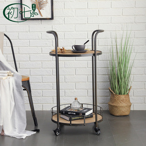 Industrial Style Wrought Iron Double Layer Coffee Table With Universal Wheels Portable Salon <b>Trolley</b> Living Room Side Table - Product Image 3