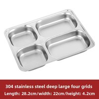 Plateau à déjeuner scolaire en acier inoxydable 304 pour enfants Assiette à compartiment profond avec cantine divisée épaissie Plats et assiettes de restauration rapide