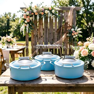 Olla Eléctrica Comercial Azul Cielo Pequeña de 4.5L <span class=keywords><strong>con</strong></span> Base Redonda de Inducción para Sopas y Salsas en Cafeterías - Product Image 3