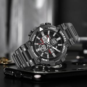 Montre chronographe analogique-numérique de luxe SMAEL 8096, étanche, lumineuse, boîtier/cadran en alliage, bracelet en acier inoxydable, alarme pour plongeurs - Product Image 6