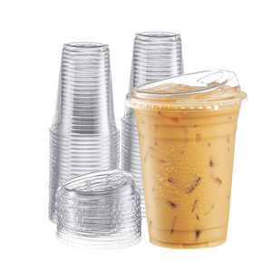 Logo personalizzato 98mm Dia. Trasparente monouso per animali domestici tazza di plastica <span class=keywords><strong>con</strong></span> coperchio 12 14 16 18 20 24oz per bevande fredde per feste - Product Image 1