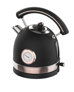 Bouilloire électrique noire avec accent or rose, corps en acier inoxydable 1,8 L et protection contre l'ébullition à sec - Product Image 2