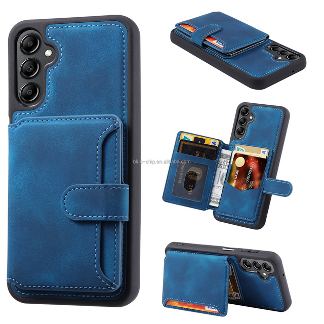 Blue Chip Luxury Designer Leather Shockproof Phone Case with Card Holder for A34 A14 A54 5G
