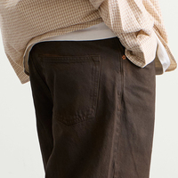 Jean en denim vintage personnalisé pour homme, coupe large, délavé, avec fermeture éclair et étiquette tissée