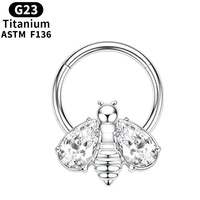 Cincin Septum G23 Berengsel Model Klasik Lapis Emas dengan Anting Gantung Bentuk Lebah dan Zirkon, Perhiasan Tindik Hidung Modis