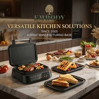 Máquina para Hacer Sándwiches 3 en 1, Máquina para Hacer Waffles Digital con 5 Programas Inteligentes, Placa de Cerámica Antiadherente, Máquina para Desayunos