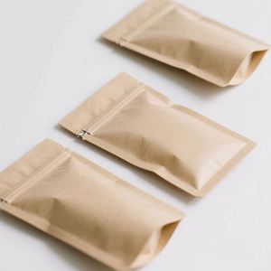 Food Grade Natural Kraft Paper Aluminum Foil Lined 3 Side Seal Mylar Flat Zipper <b>Bags</b> - Product Image 1