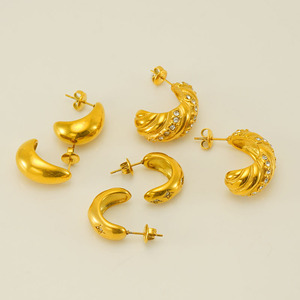 Zogxin Moon Shape Stud Earrings 18K Plated Gold Geometric Design Micro Insert Women's Fashion Jewelry - Product Image 3