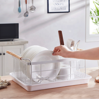 Égouttoir à vaisselle blanc lave-linge égouttoir panier étagère de rangement cuisine légumes rangement vaisselle supports d'angle avec manche en bois