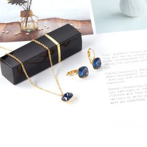 Ensemble de bijoux collier et boucles d'oreilles en acier inoxydable plaqué or saphir, magnifique et populaire, pour femmes - Product Image 1