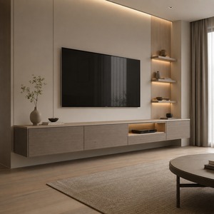 Mobile TV Sospeso Personalizzato con Cassetti, Mensola Multimediale Aperta e Mensole Illuminate <span class=keywords><strong>per</strong></span> Soggiorni Moderni - Product Image 1