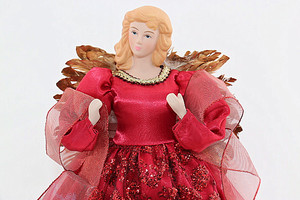 Statuetta di <span class=keywords><strong>Angelo</strong></span> in Ceramica con <span class=keywords><strong>Ali</strong></span> Dorate, Ornamento Natalizio Rosso in Piedi, Decorazione in PVC con Piume in Fibra di Poliestere per Feste di Natale - Product Image 6