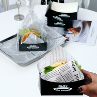 Boîte d'emballage jetable pour fast-food, boîte à emporter, plateau en papier noir intégré, pour hamburger de poulet frit personnalisé, frites