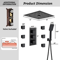Robinet thermostatique encastré Xinxi de 12 pouces, style américain, en acier inoxydable brossé doré, à température constante avec LED