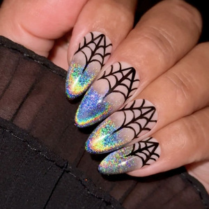 Halloween in stile Laser Spider Web di mandorle fette di unghie finte indossabili Nail Press sulle unghie per l'applicazione delle dita - Product Image 1