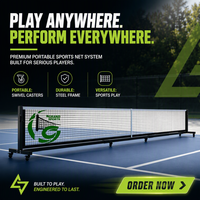 Poteau de filet de pickleball portable en acier galvanisé à 3 sections avec roulettes pivotantes, certifié CE, pour l'entraînement et le jeu