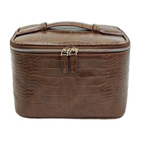 Sac Organisateur en PU Motif Crocodile, Bestseller Transfrontalier, Trousse de Maquillage à Fermeture Éclair avec Miroir, Extensible, Grande Capacité, Sac à Main Portable