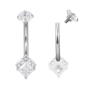 GZN Anello per <span class=keywords><strong>Ombelico</strong></span> in Titanio ASTM F136 con Zirconia Cubica a Forma Quadrata, Gioielli per <span class=keywords><strong>Piercing</strong></span> - Product Image 5