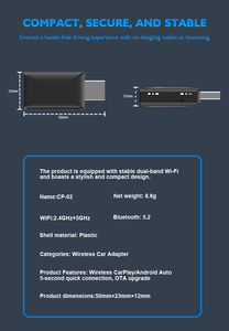 Adaptador Inalámbrico <span class=keywords><strong>Carplay</strong></span> 2 en 1 CP02 para Volvo, Benz, Audi, BYD, Kia, Hyundai, VW, <span class=keywords><strong>Mazda</strong></span>, Cadillac, MG, Peugeot, Android Auto - Product Image 4