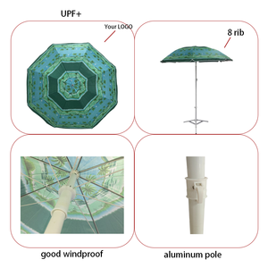Parasol de plage vintage de luxe avec pompons, grand parasol de 200 cm, mât en bois de hêtre de 32 mm, baleines en fibre de verre, protection UV50+, pour extérieur - Product Image 2