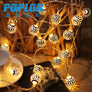 Poplor Led Solar Light <b>String</b> 20 Bulbs Moroccan Ball Outdoor <b>Garden</b> Decoration - Product Image 4