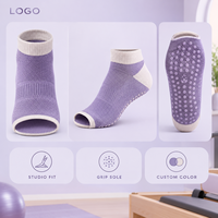Chaussettes de Pilates à bout ouvert avec grip, lavande et blanc, spécifications complètes pour acheteurs, développement en usine, programme de vente en gros