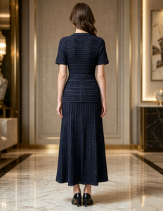 <span class=keywords><strong>Vestido</strong></span> Elegante de Punto con Botones y Cuello en V, Manga Corta, Personalizado al por Mayor - Product Image 2