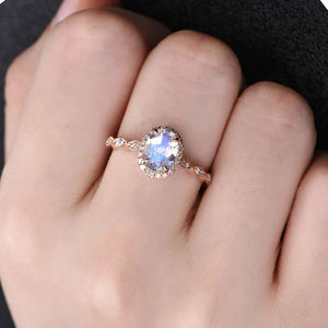 Anillos de Compromiso de Plata de Ley 925 Chapados en Oro Rosa al por Mayor, Anillo de Piedra Lunar Natural con Corte Ovalado - Product Image 3