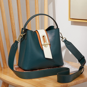 New Style 2022 Fashion Bucket Designer Tote Messenger Bags Dark Green Genuine Women Leather Bag Gift - Product Image 1